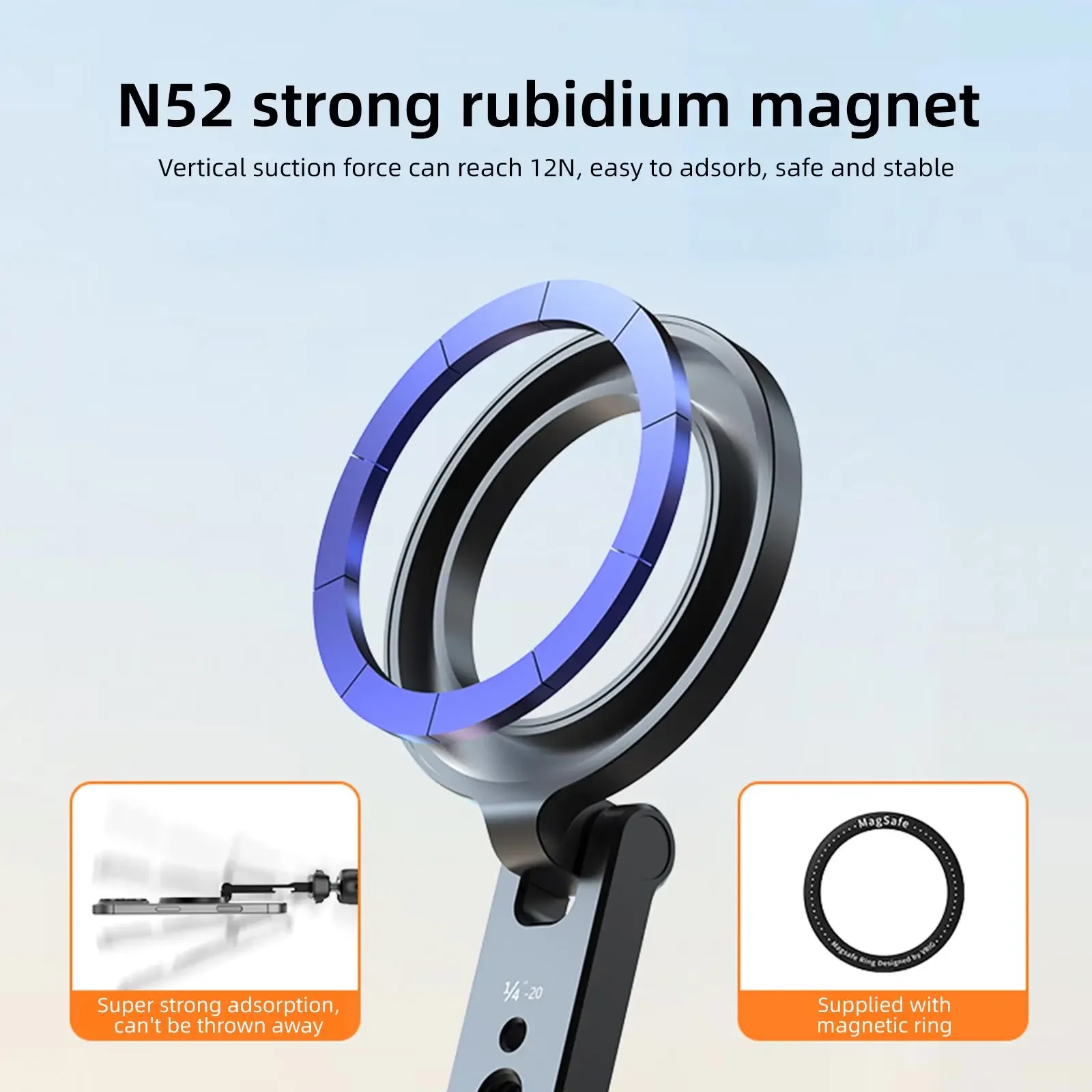 Magnetic Phone Holder Stand with Cold Shoe and Tripod Mount for Desktop Live Streaming & Vlogging