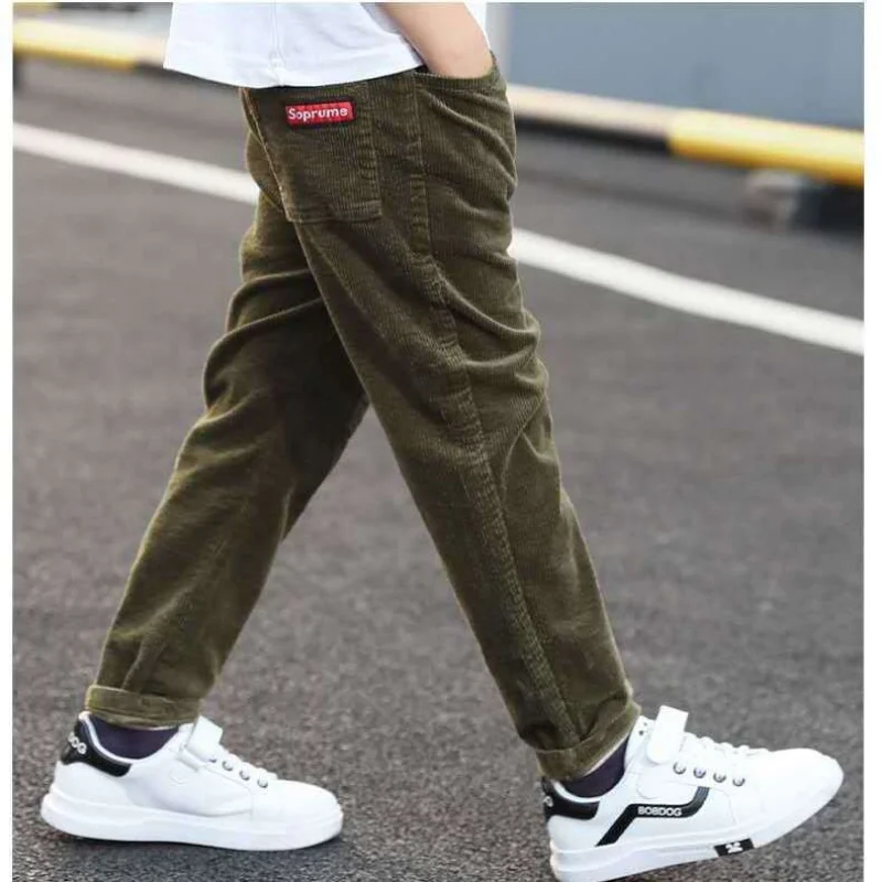 

Boys Fashion Overalls Autumn Winter Thick Warm Corduroy Trousers Children's Clothes for Teens Elastic Waist Casual Pants 4-12 Y