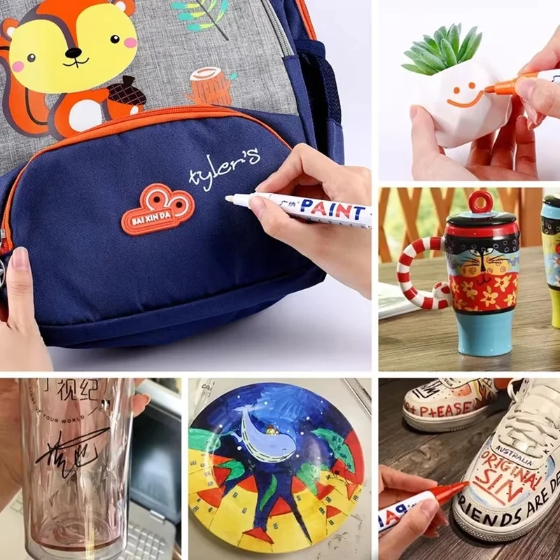 6개 세트 컬러풀 영구 페인트 마커 펜 방수 화이트 마커 타이어 트레드 고무 직물 웻 룩 페인트 메탈용