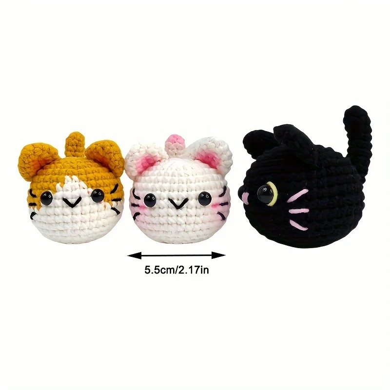 Crochet Kit 3pcs Cat Amigurumi Beginner Step-by-Step Video Tutorial DIY Crochet Cats