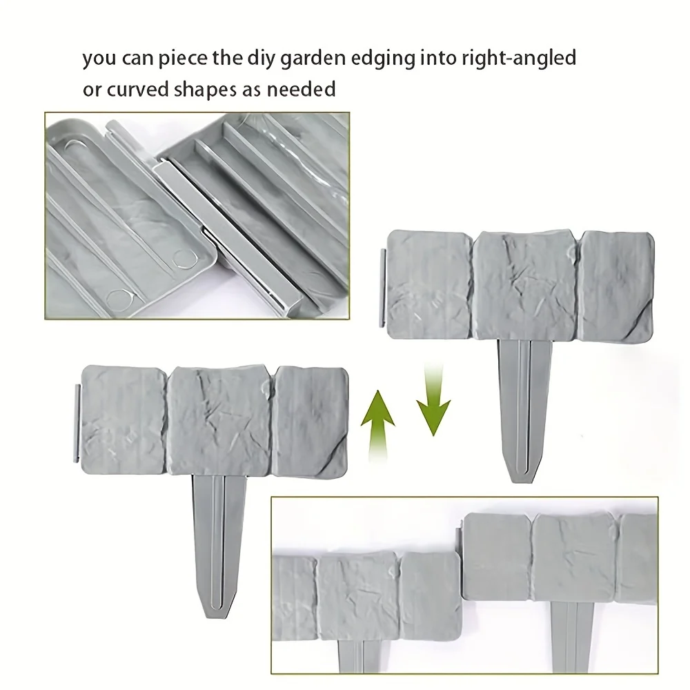 Grey Stone Effect Lawn Edging Plant Bordering Cobblestone Garden Border Flower Bed & Grass Garden Fence 10pcs