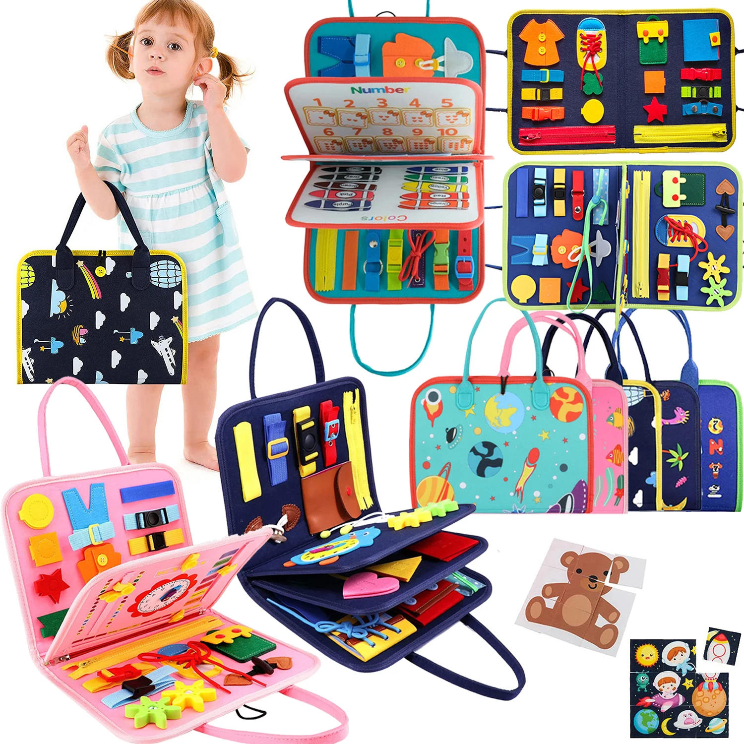 

TUNJILOOL Busy Board Montessori Toys for Toddler Baby Felt Cloth Montessori Book Preschool Learning Educational Toys for Boys