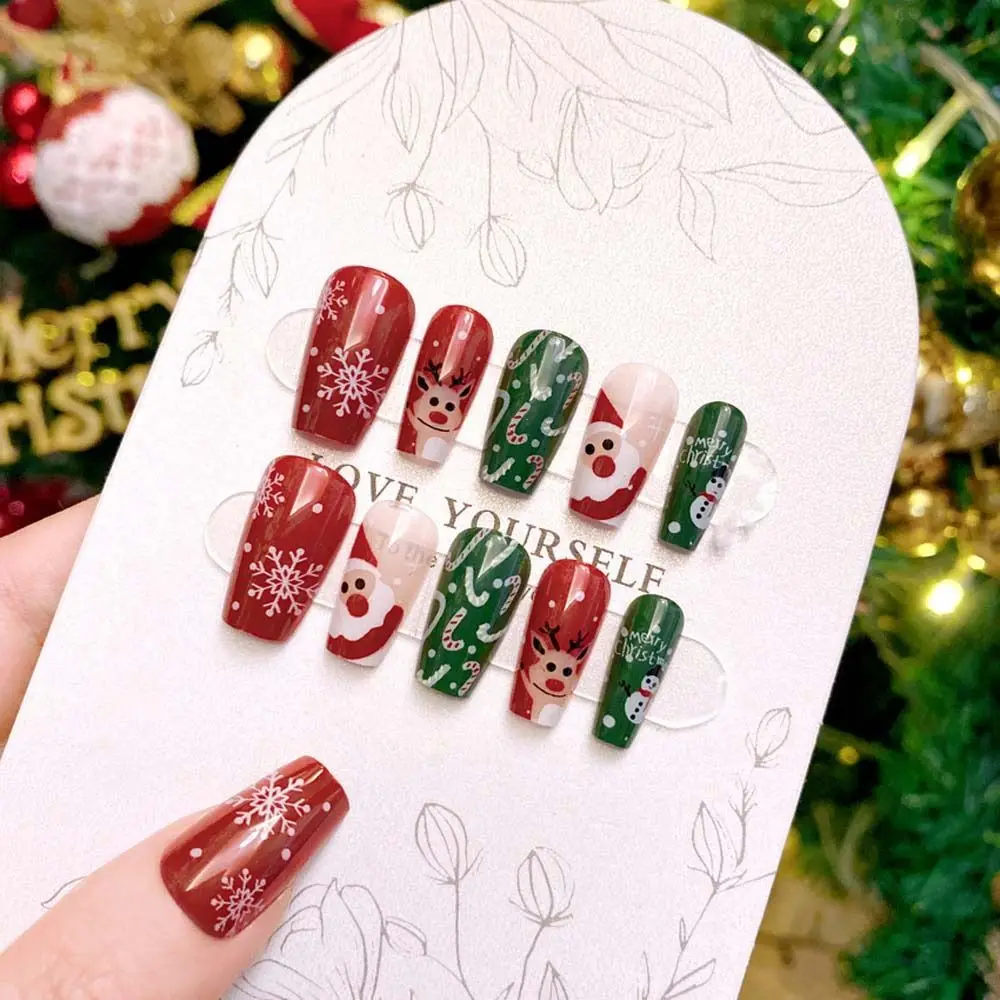 24Pcs/set Christmas Snowflake Christmas False Nails Nail Supplies Elk Pattern Christmas Fake Nails DIY Nail Accessories