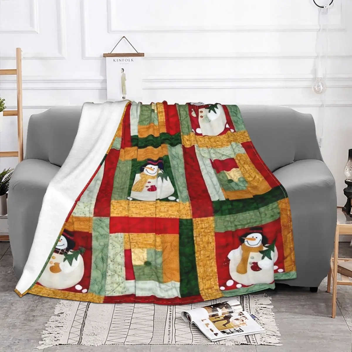 

Christmas Santa Gnome Plaid Blanket Fleece Summer Multifunction Lightweight Throw Blankets for Bed Couch Quilt