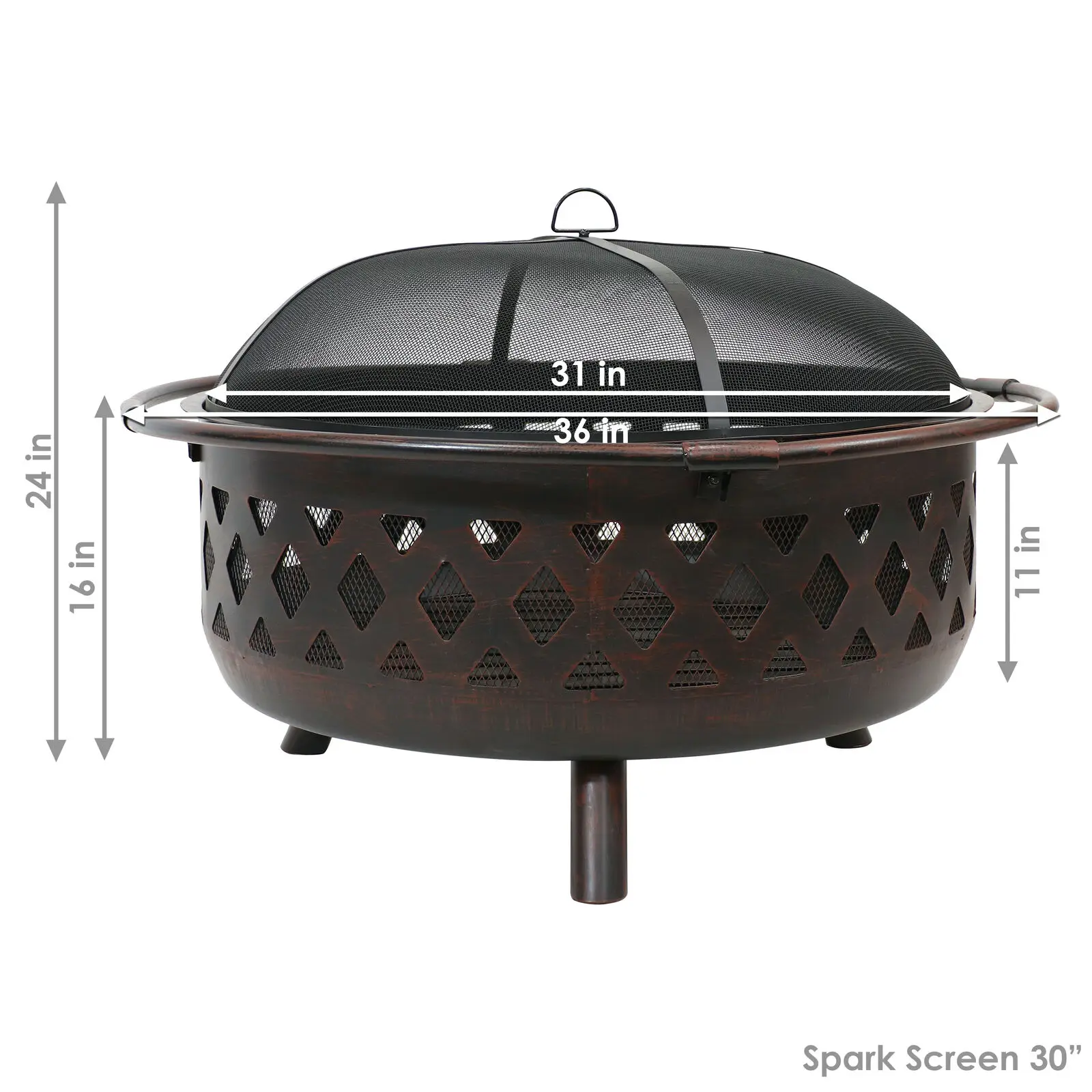 36 in Crossweave Steel Fire Pit with Screen and Poker by Sunnydaze