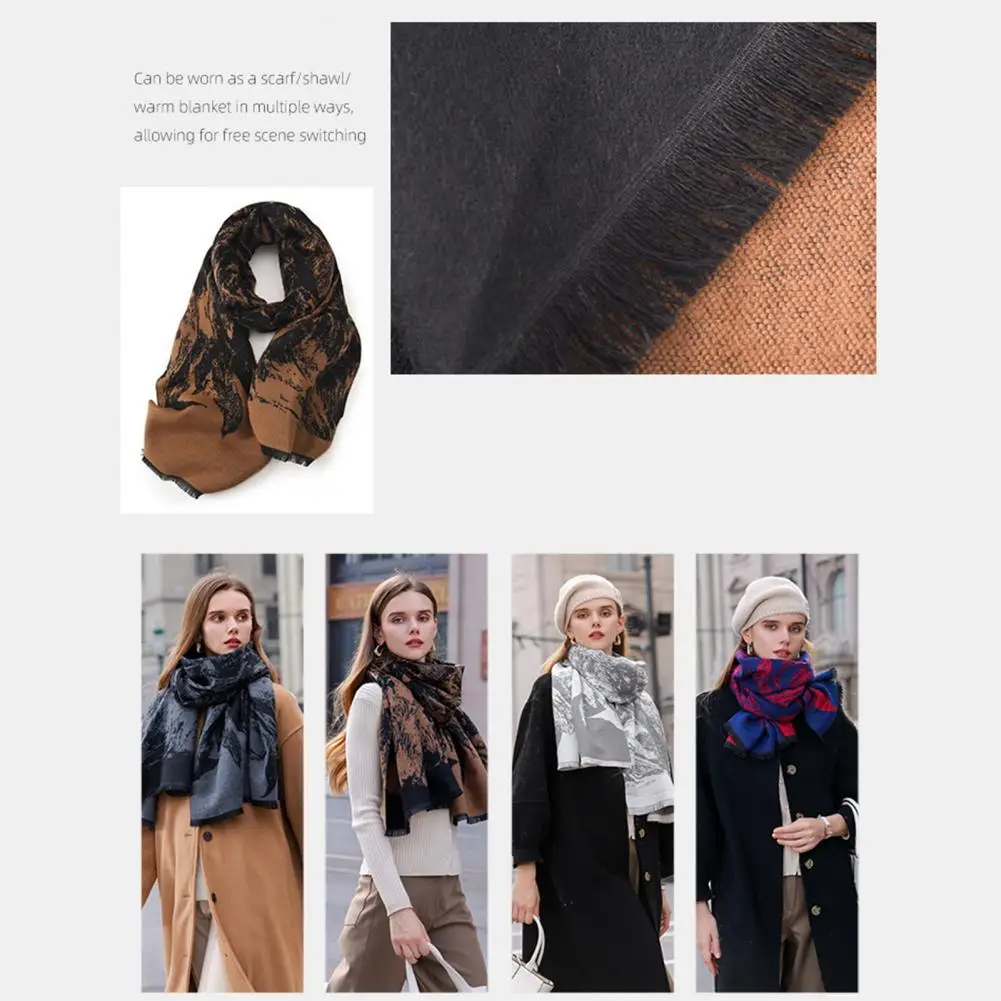 

Women Tassel Scarf Stylish Fall Winter Women's Scarf with Color Matching Print Thick Long Wide Thermal Design for Neck