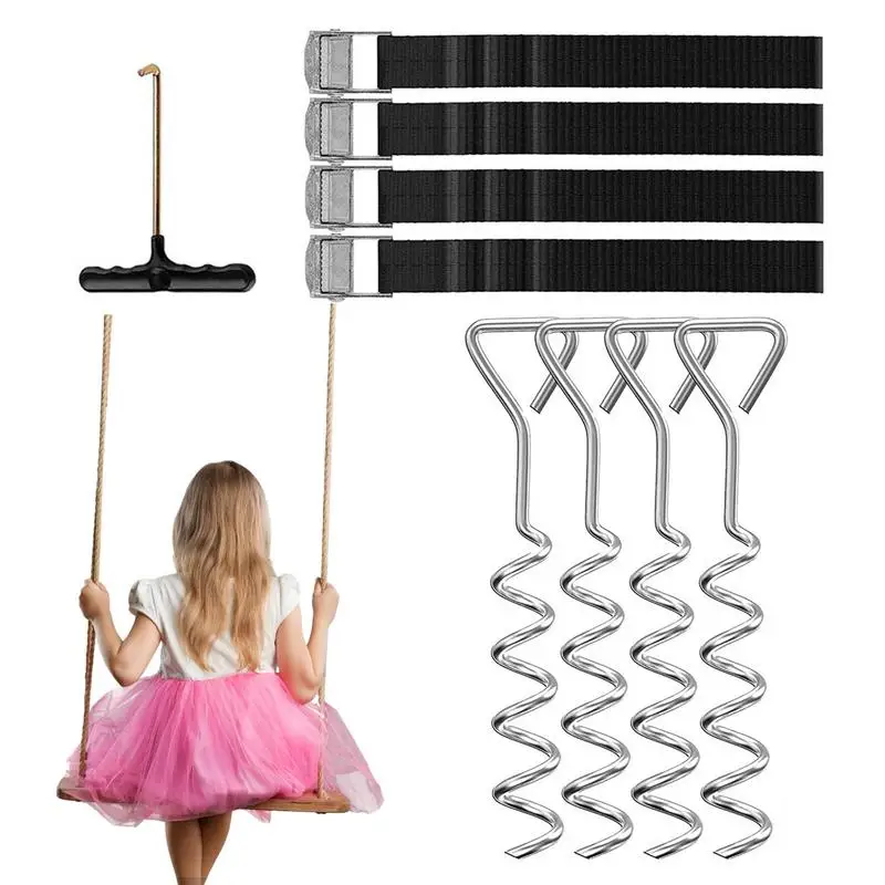 

Trampoline Stakes Heavy Duty Adjustable Stakes And Straps For Trampoline Camping Picnics All-Weather Stainless Steel Stakes
