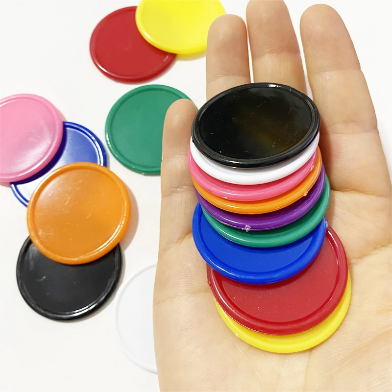 PS Plastic Chips Markers Token Poker Chips Plastic Game Coins For Family Club Board Games Teaching 9 Colours 100Pcs 25mm 37mm