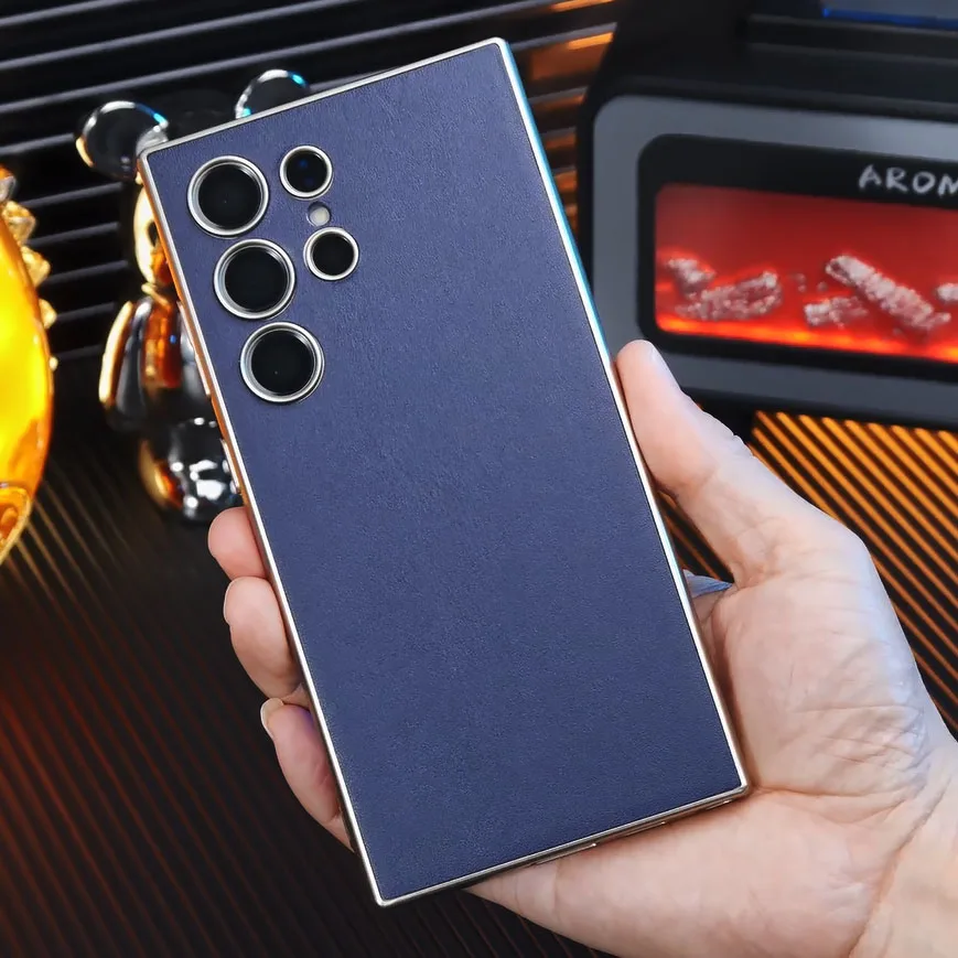 Luxury PU Leather Soft Edge Case with Metallic Paint Frame and Skin Feel