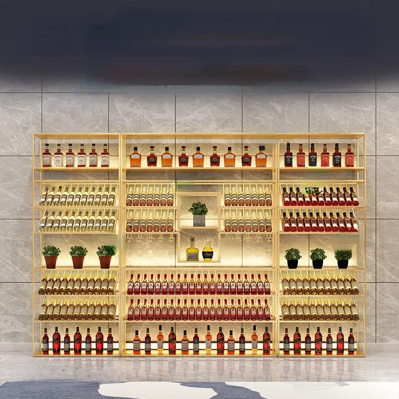 Restaurant Iron Bar Cabinet Fashion Wall Mounted Illuminated Vertical Wine Rack Creative Szafka Unique Furniture