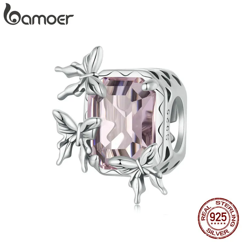 

BAMOER 925 Sterling Silver Animal Pendant Beads, Butterfly CZ Charms Compatible with Women's Bracelet SCC2679