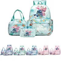 3Pcs/set Disney Lilo Stitch Colorful Backpack With Lunch Bag for Girl Boy Student Teenager Rucksack Women Casual School Bags Set