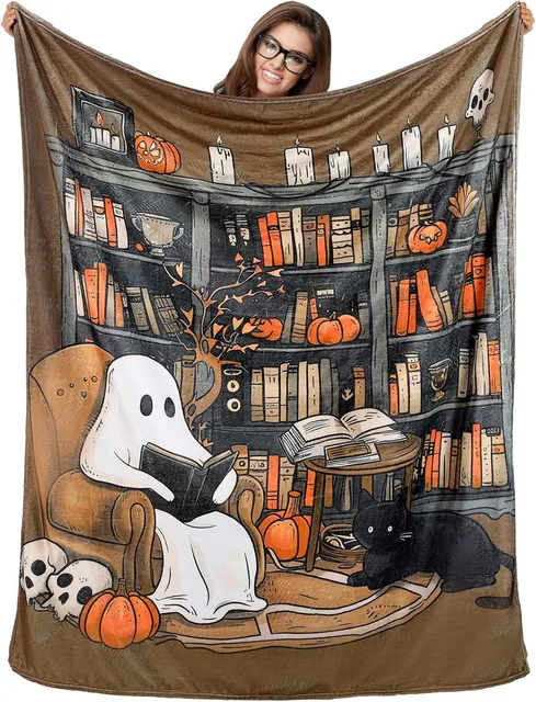 1PC Halloween Throw Blanket Cute Ghost reading Pumpkin Skull Thin Blanket Gifts for Couch Bed Car Home Camping all season use 1PC Halloween Throw Blanket Cute Ghost reading Pumpkin Skull Thin Blanket Gifts for Couch Bed Car Home Camping all season use