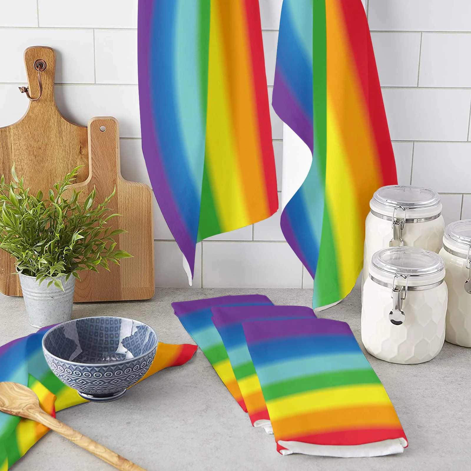 

Rainbow Stripes Microfiber Towel Absorbent Kitchen Cleaning Cloth Dish Towel Household Cleaning Towel