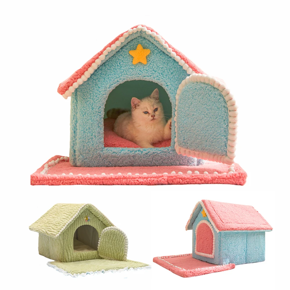 

Foldable Cat Bed House, Kennel Bed Mat For Small Dogs Cats Winter Warm Cat Bed Nest Pet Products Basket Pets Puppy Cave Sofa