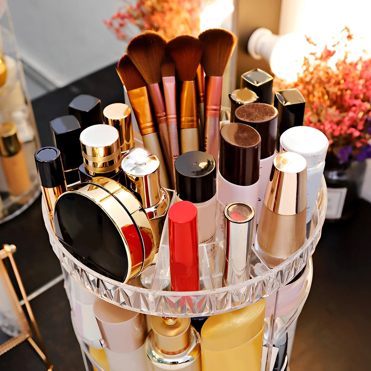 3 Tiers Makeup Organizer 360 Rotating Storage makeup Display Case Large Capacity Cosmetic Storage Display Box Clear for Bathroom 6
