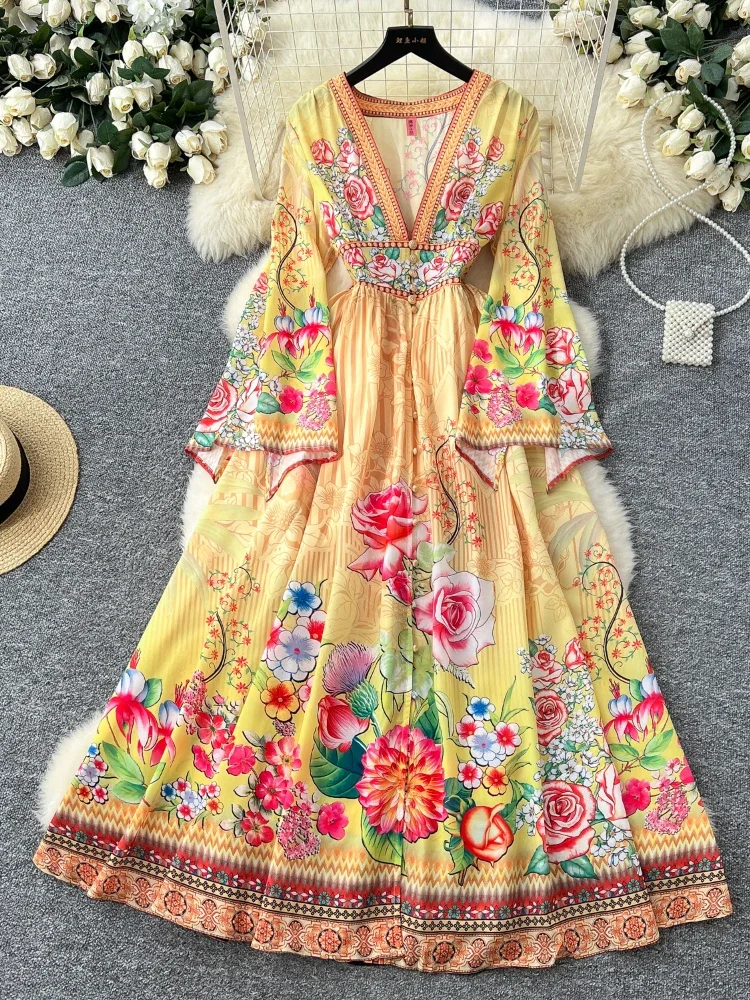 slim fit dress slacks 70s Maxi Dress Angel Sleeves Floral Print Festival Vintage Garden Party Milson California VFG S/Xs Ruffled