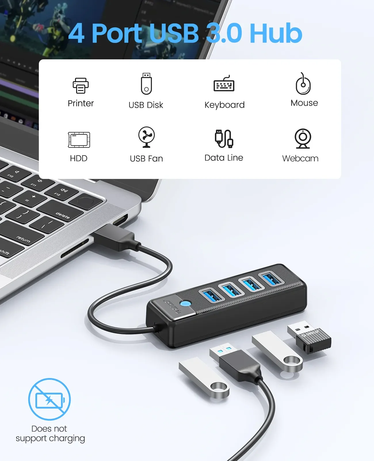 Orico-multi tipo c Splitter Usb 3.0 Hub 5gbps Alta Velocidade Adaptador Otg para pc Acessórios de Computador Macbook Pro Portas - Imagem 5