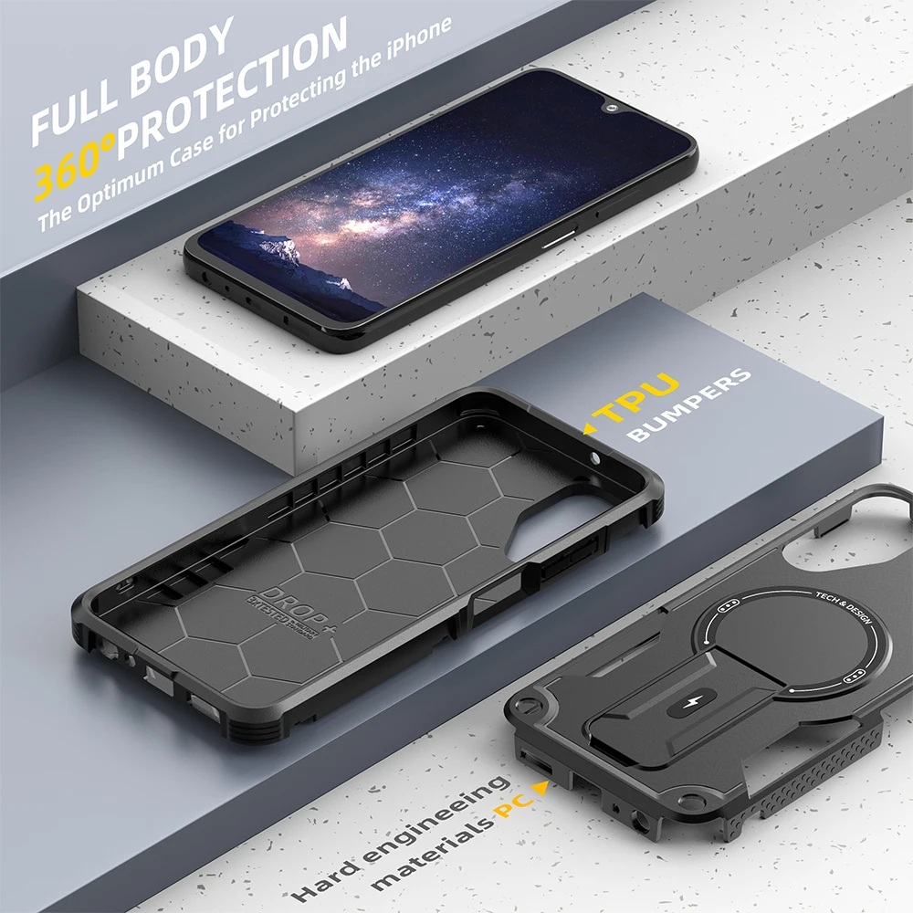 Shockproof Stand Holder Case with Wireless Charging Compatibility