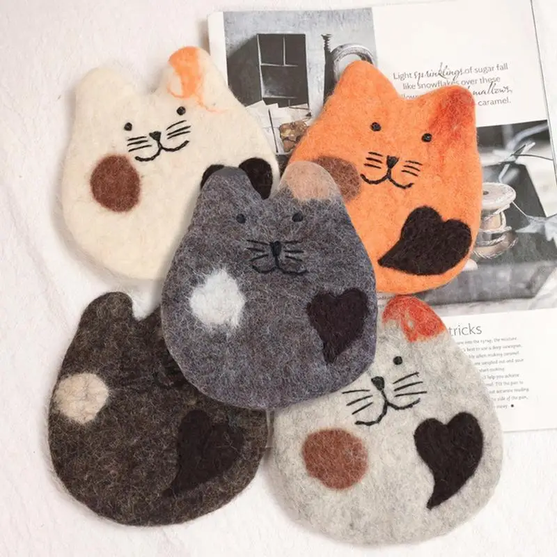 

Felt Coasters Cute Kitten Cup Mat Adorable CatShaped Heat And Cold Resistant Coasters Mug Placemat Kitchen Accessories for Table