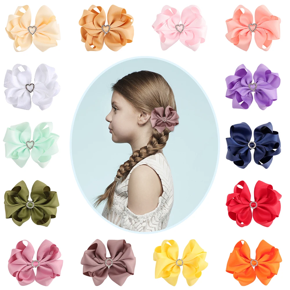 

Solid Bow Hair Clip for Baby Girl Grosgrain Rhinestones Hairpins Three Layer Princess Barrettes Baby Girl Hair Accessories New