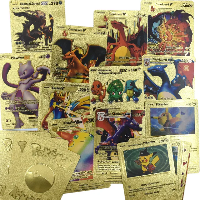 Pokemon Card Metal Gold Vmax GX Energy Card Charizard Pikachu Rare Collection Battle Trainer Card Child Toys Gift French Spanish 3
