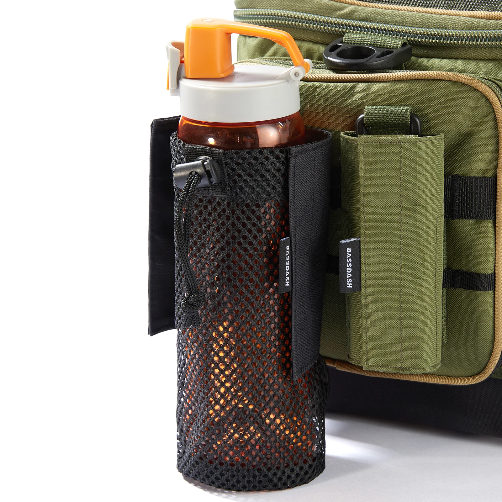 Water Bottle Pouch with Molle Straps Belt Clip Carabiner Foldable Mesh Holder Bag for Travel Fishing Hunting Hiking