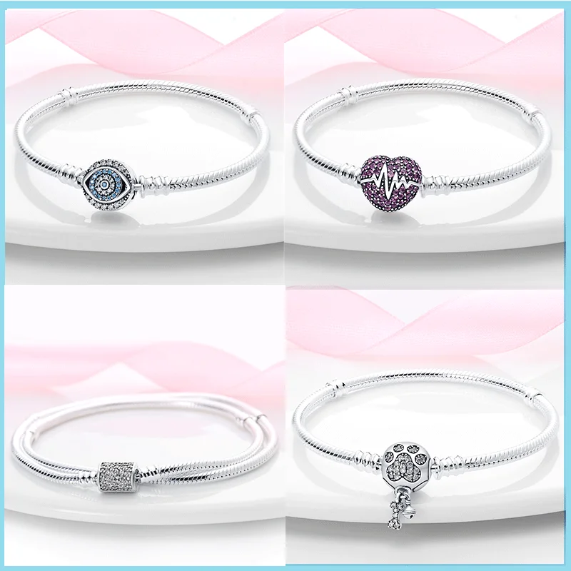 Silver Bracelet Sterling Silver 925 Bracelet Fit Charms Butterfly Stars Moon Safety Chain Bracelet Woman