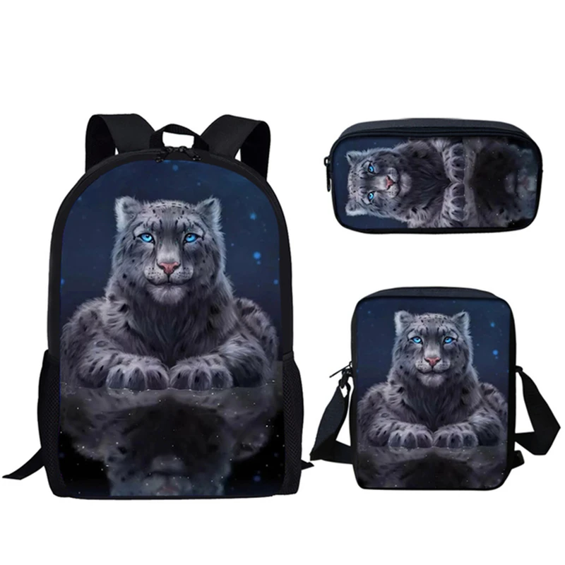 Classic Tiger Lion leopard Bear 3D Print 3pcs/Set pupil School Bags Laptop Daypack Backpack Inclined shoulder bag Pencil Case