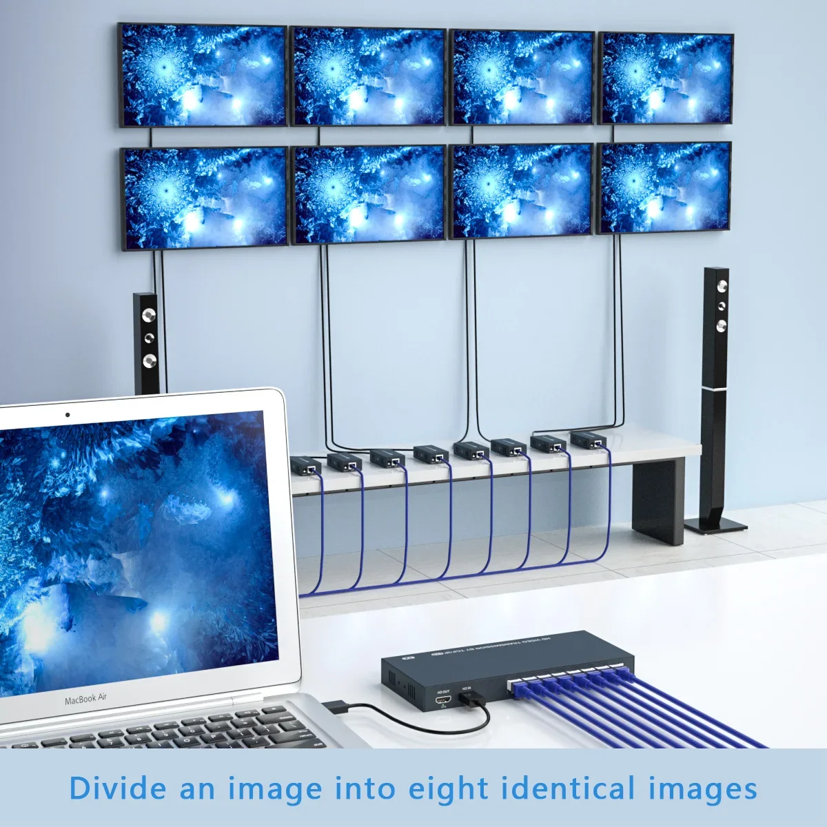 200M IP  1x8 HDMI ͽٴ й,    ̺, CAT5/6/7 EDID   ƿ,   ð