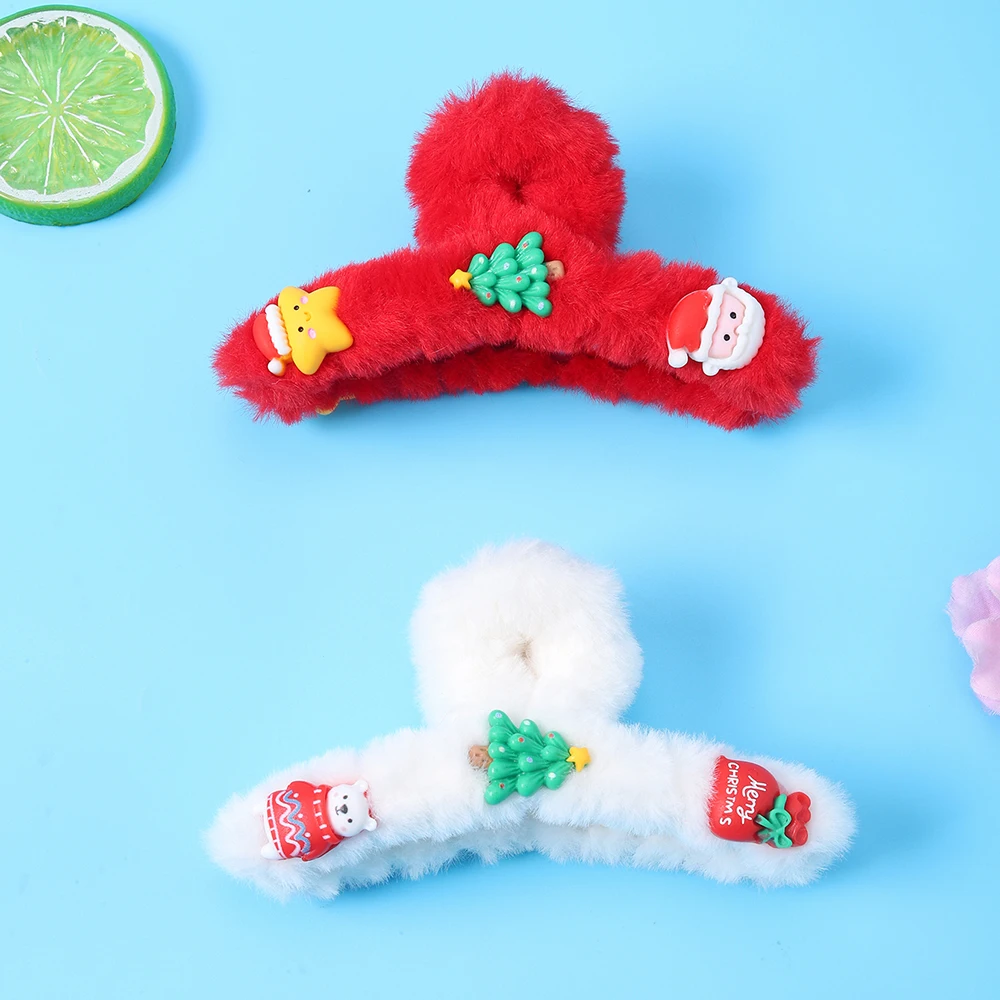 

2pcs New Christmas Plush Grab Clip Girls Cute Cartoon Hair Gripper Fashion Shark Clip Ponytail Braid Clip Hair Accessories