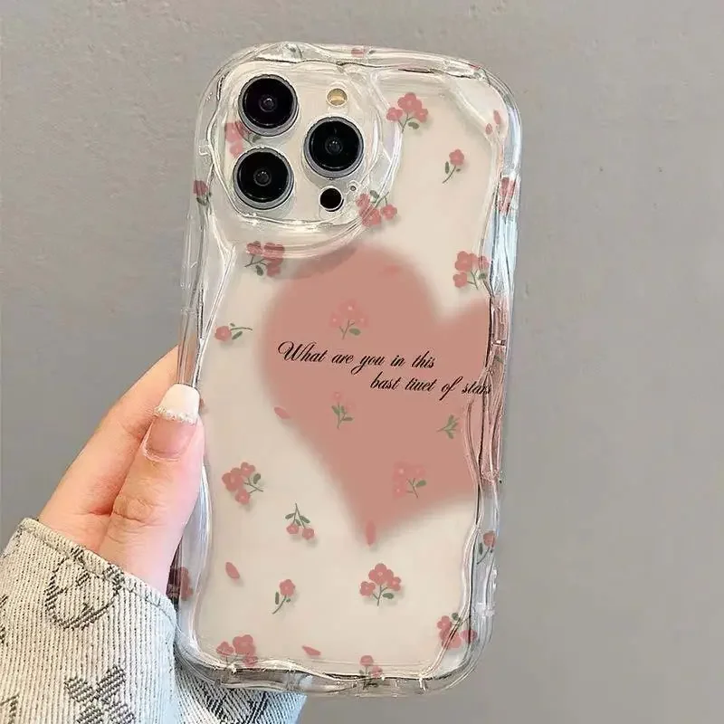 Love Heart Flowers Soft TPU Wavy Phone Case
