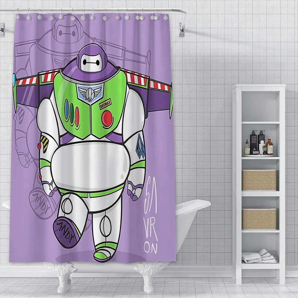 thumbnail image 1 of Cortina de ducha de dibujos animados Disney Big Hero 6, tela de poliéster impermeable, pintura colorida, cortinas de baño, decoración del baño del hogar, 1 of 5