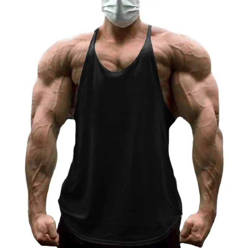 Einfarbige ärmellose Sport-Shirts für Herren, Fitnessstudio, Fitness, Bodybuilding, Workout, Muskel-Tanktops, Sommer, kühle Baumwolle, atmungsaktiv, Y-Rücken-Westen – Detail 3