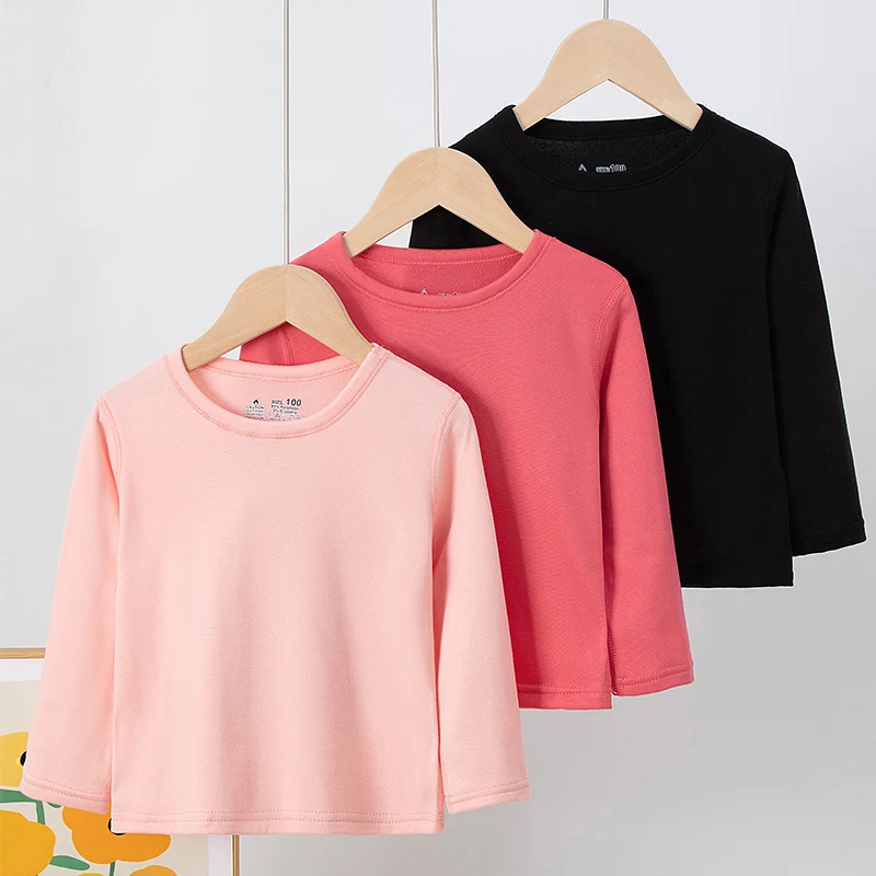 Children's Spring Solid Color Long-sleeved Bottoming Shirt Boys Casual Joker T-shirts Girls Sweet And Lovely Long Sleev 5/1 Pack children clothes
