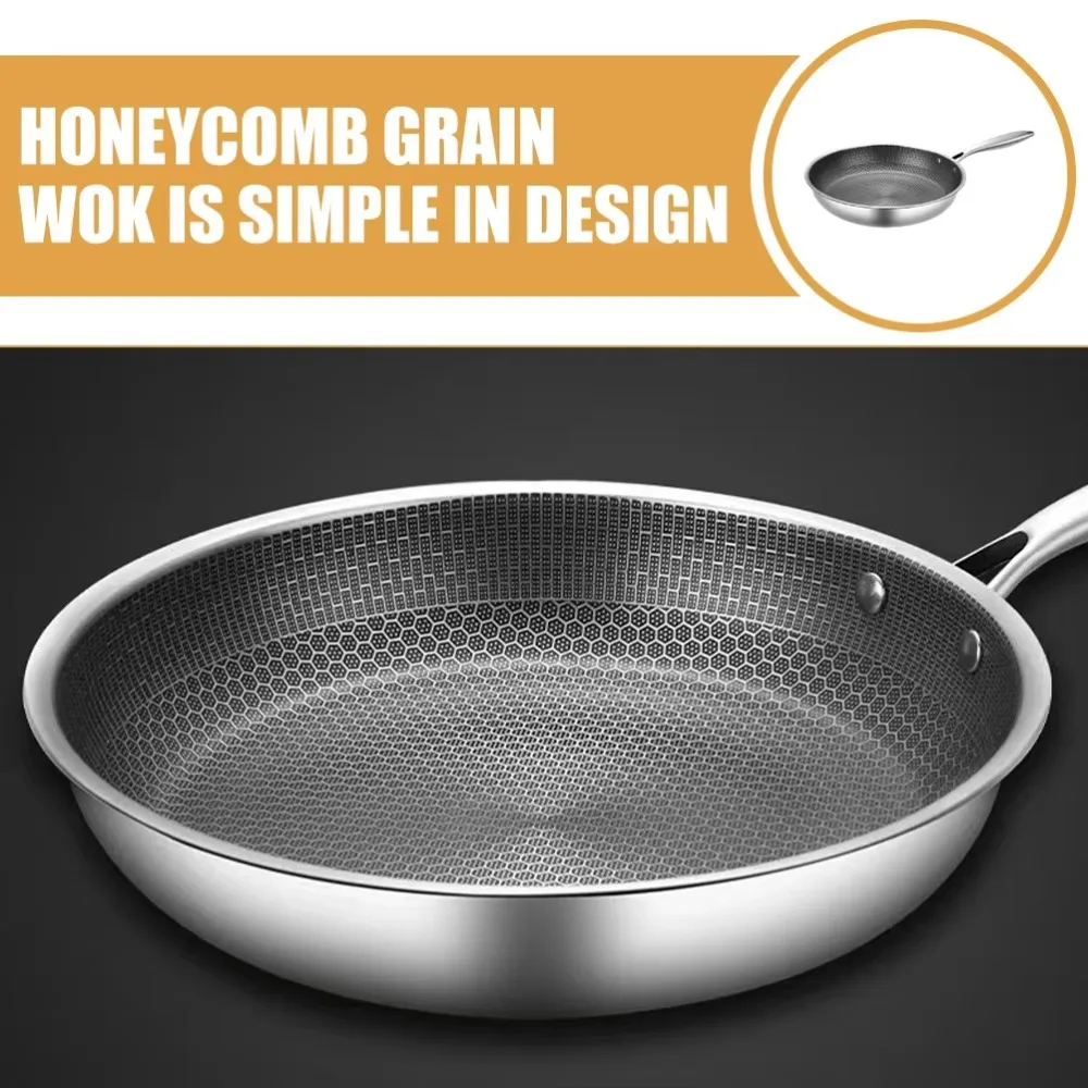 26/28/30cm Frying Pan Durable Stainless Steel Non-coated Honeycomb Pot Multi-functional NonStick Pan Steak Cooking Pot