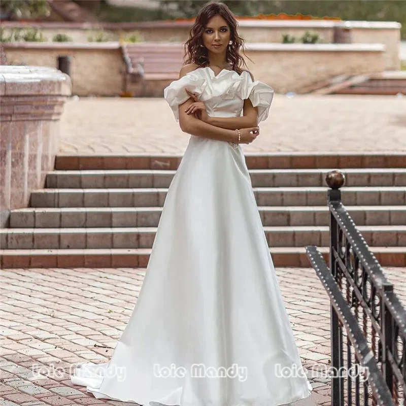 

Boat Neck A-line Wedding Dress New Formal Backless Vestido de noiva Long Sweep Train Wedding Dresses For Women