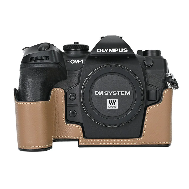J*C様 オリンパス OLYMPUS OM-1 カメラ レザー 革カバー ケース 本革ハーフカメラケース,手作り,合金ベースプレート,底部開口部