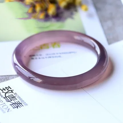 Jewelry Lucky Accessories Natural Imperial Purple Ice Round Lavender Chalcedony Agate Jade Stone Retro Style Bracelet Bangle