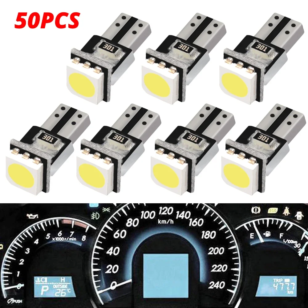 

50 шт., светодиодные лампы T5 5050 1SMD для приборной панели