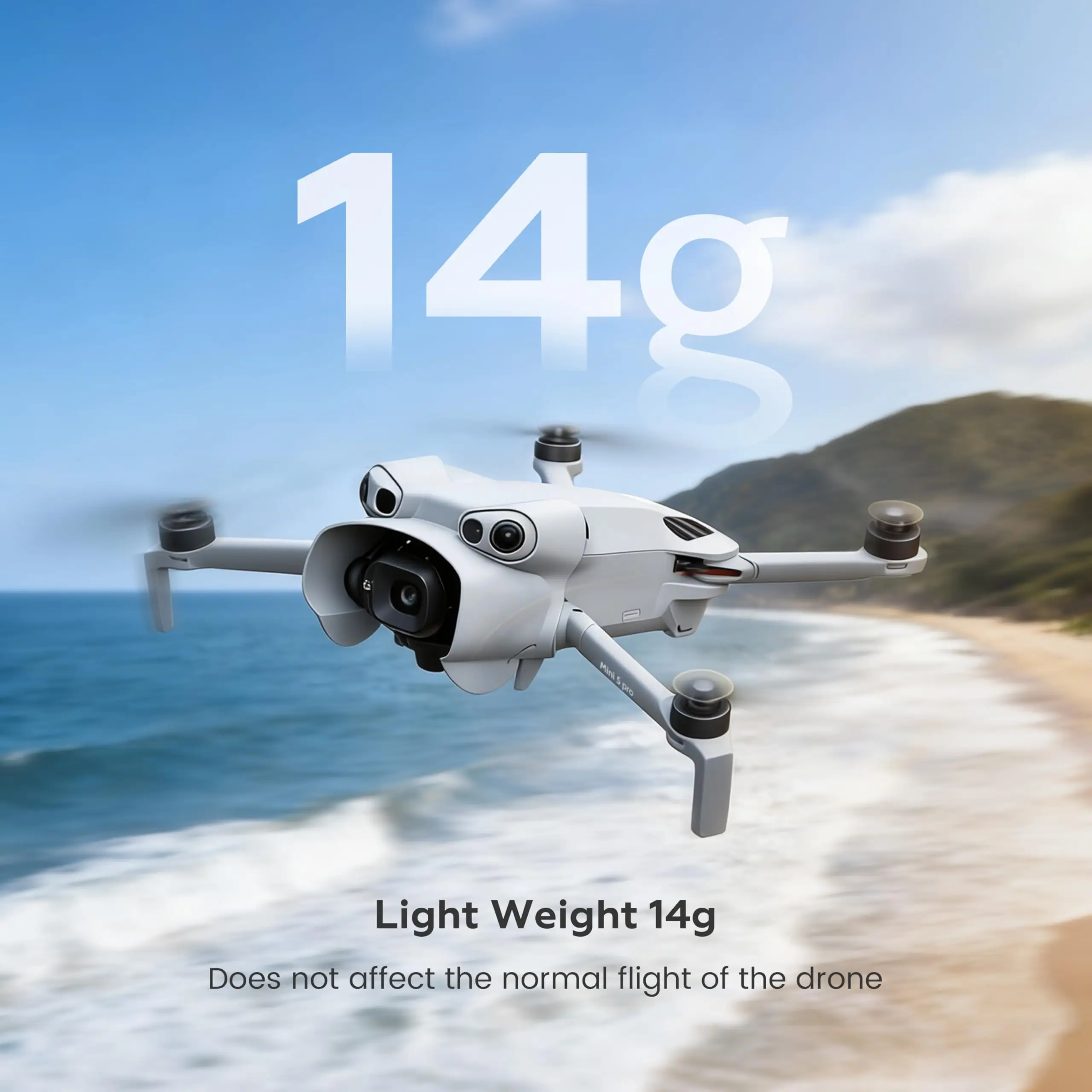 Détail du pare-soleil pour DJI Mini 5 Pro : matériau mat, ajustement précis autour de l'objectif, protection optimale.