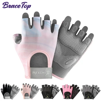 BraceTop 통기성 피트니스 장갑, 실리콘 팜 할로우 백 체육관 장갑, 역도 운동 덤벨 크로스핏 보디빌딩 장갑, 2 개