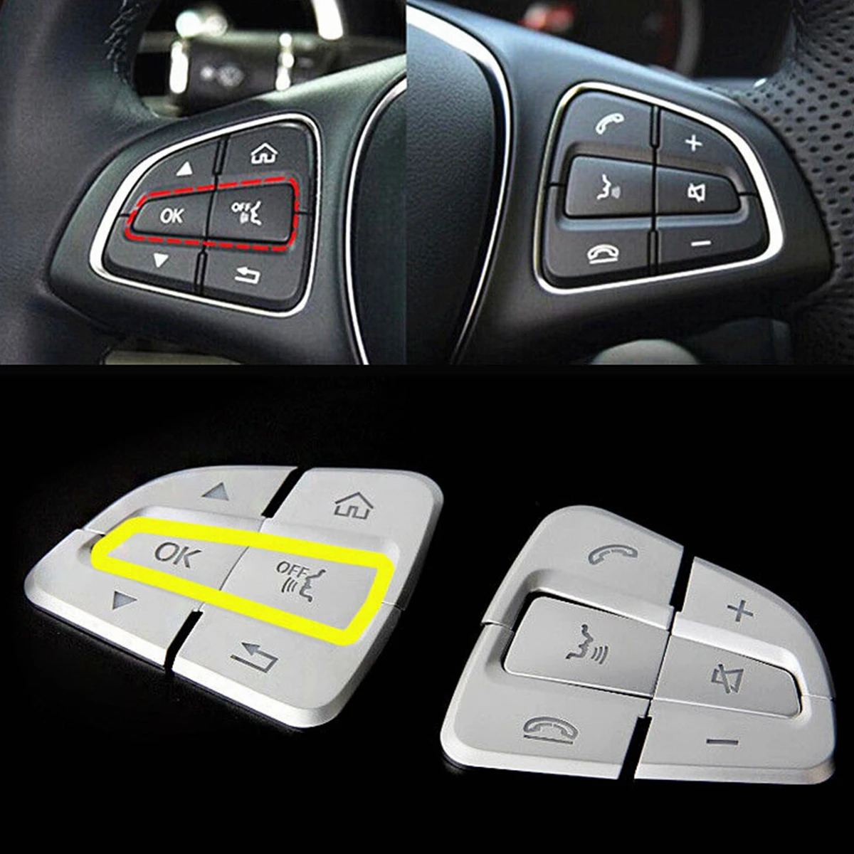 

For Mercedes Benz A B GLA GLE CLA CLS W205 2015-2018 Chrome Car Steering Wheel Button Cover Trim Decoration Sticker Decals