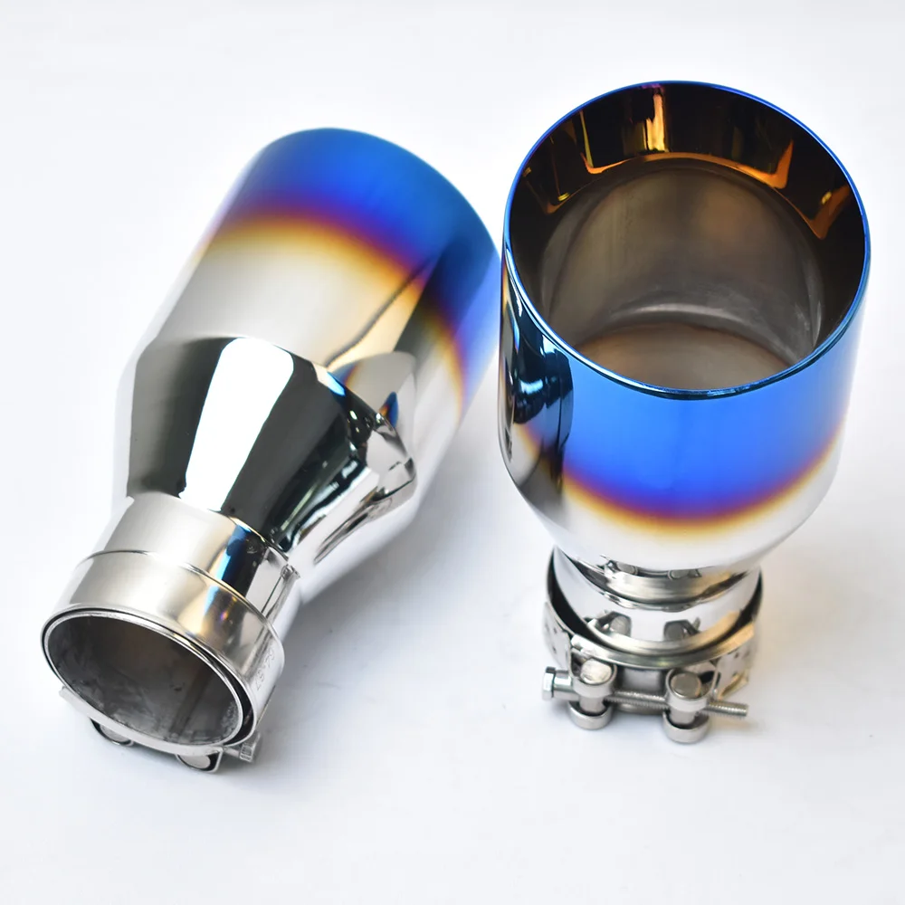 Exhaust Muffler Tip 1 PC Car Blue Burnt Stainless Steel Flange Slashed Bevel Edge
