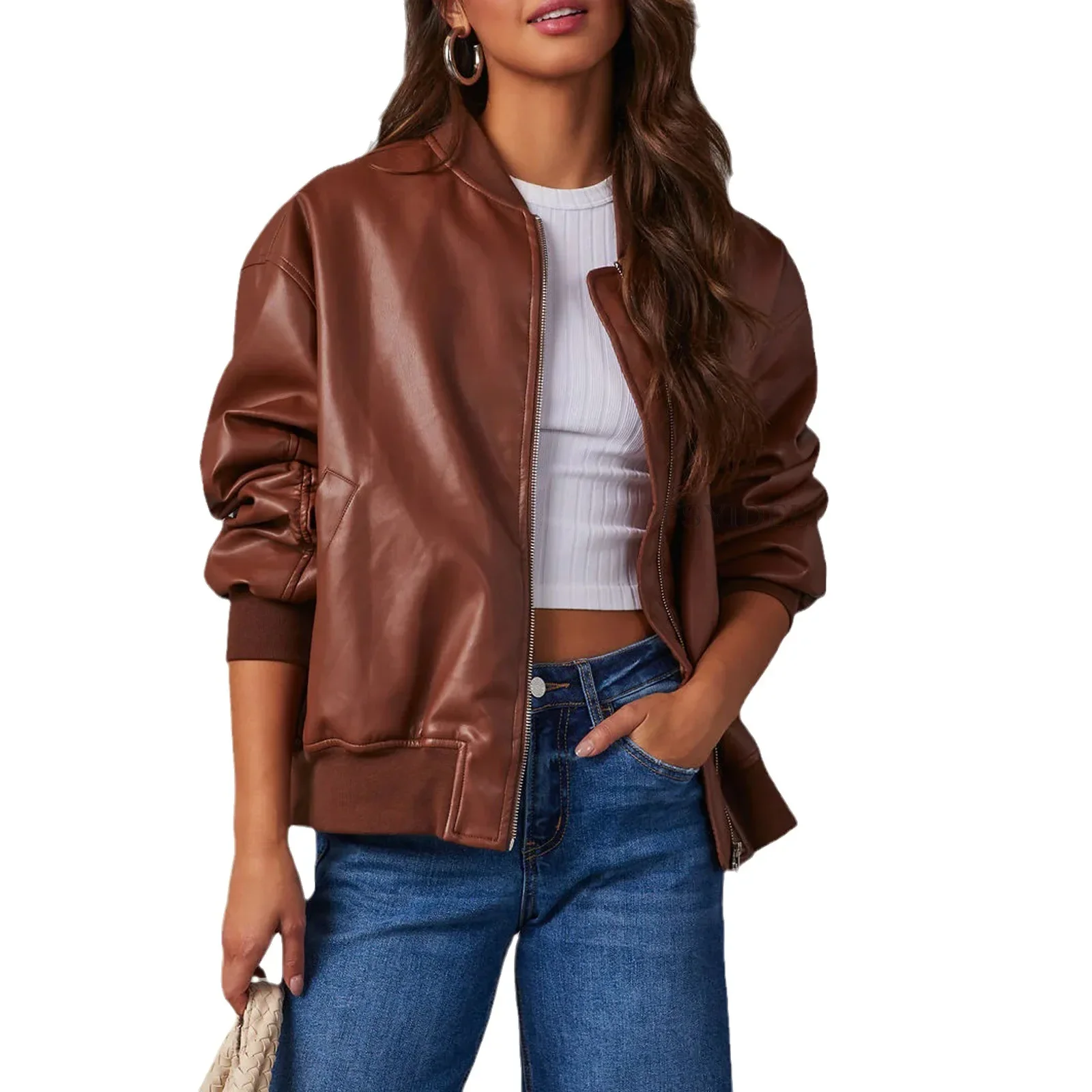 2024 New Autumn/Winter Leather Jackets for Women PU High Street Style Short Motorcycle Casual Coat Outerwear Commuting Y2k