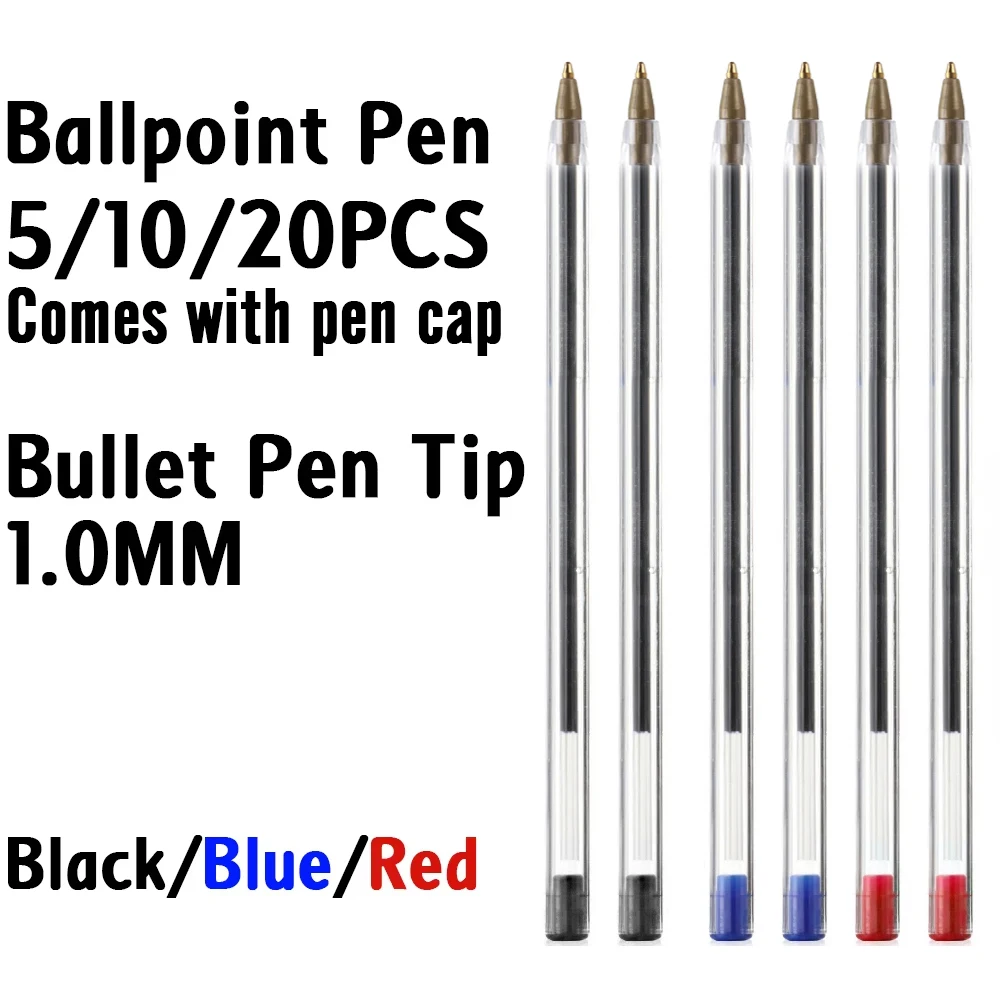 Ballpoint Pens Bulk Pack 5/10/20Pcs 1.0mm Gel Ink Black Red Blue for Students Office Use Signing Writing Stationery Accessories
