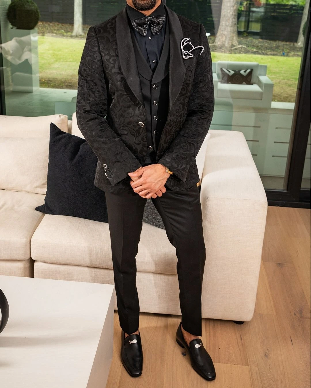 Men's Suits Tailored 3 Pieces Jacquard Blazer Vest Pants One Button Wedding Sheer Lapel Satin LusuryFormal Custom Made Plus Size