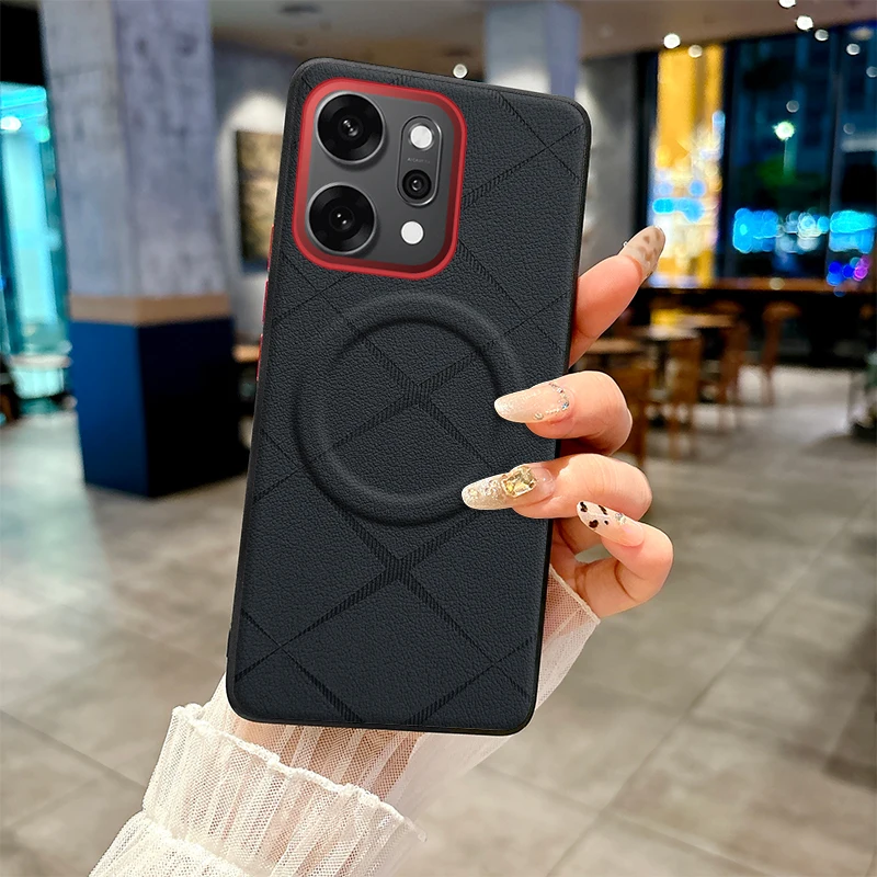 ELVEV Magnetic Luxury Embossed PU Leather Phone Case with Wireless Charging and Anti-Fall Protection