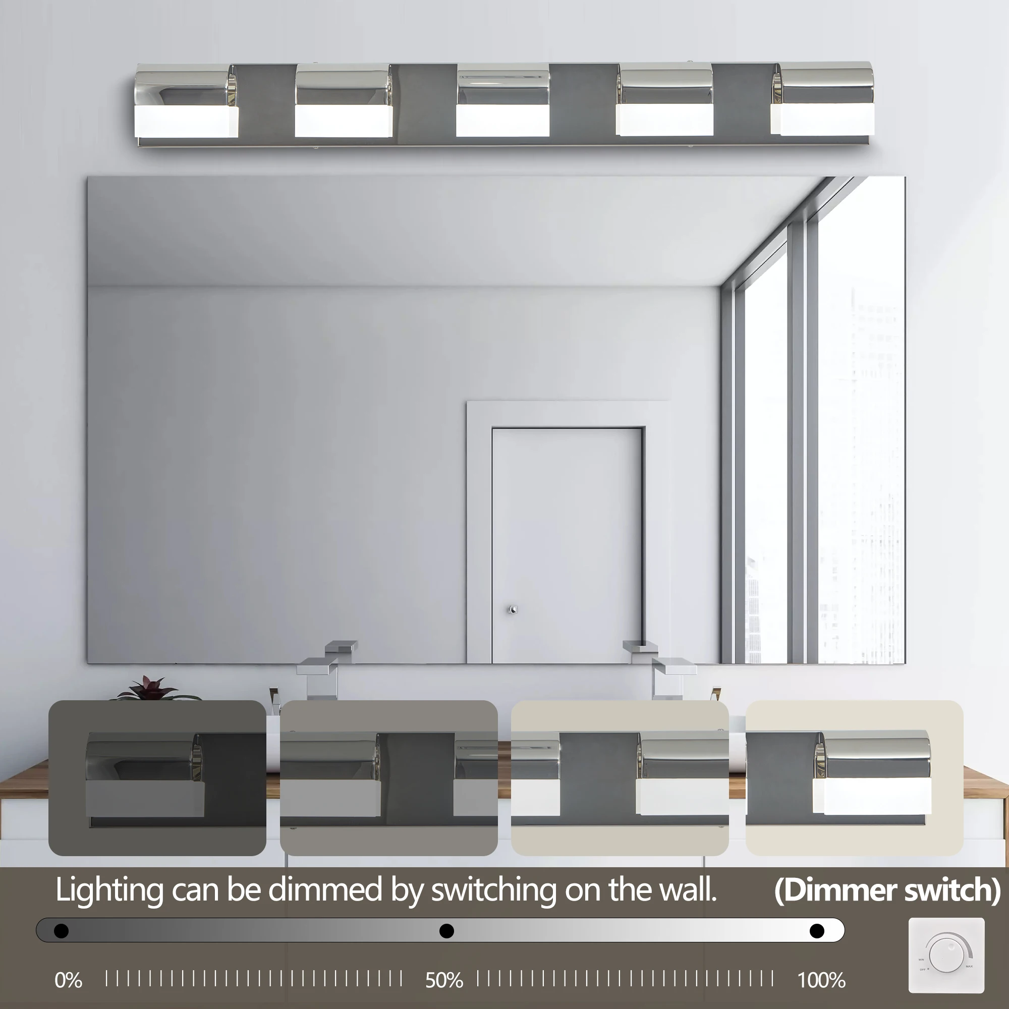 Simple Modern Silver 5 Lights Above Bathroom Lighting Fixtures Acrylic Bathroom Lights LED Home Decor