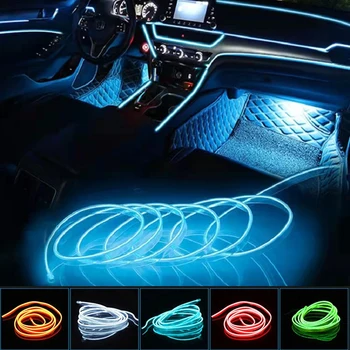 자동차 분위기 램프, 자동차 인테리어 조명, LED 스트립 장식, 화환 와이어 로프 튜브 라인, 유연한 네온 조명, USB 드라이브